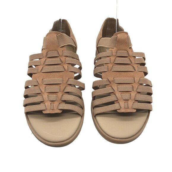 Eileen Fisher Rato Elastic Tan Nubuck Gladiator Sandals Flats Size 5 - Picture 2 of 6